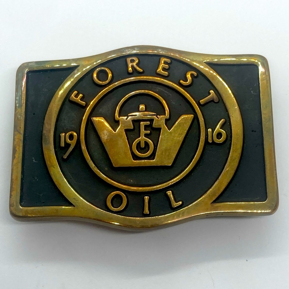 Vtg Anacortes Brass Works LTD Forest Oil 1916 Solid Brass Belt Buckle 1985